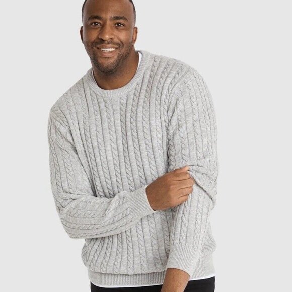 NEW Johnny Bigg Rudy Gray Marled Men's Cableknit Sweater 4xl NWT - Picture 1 of 5